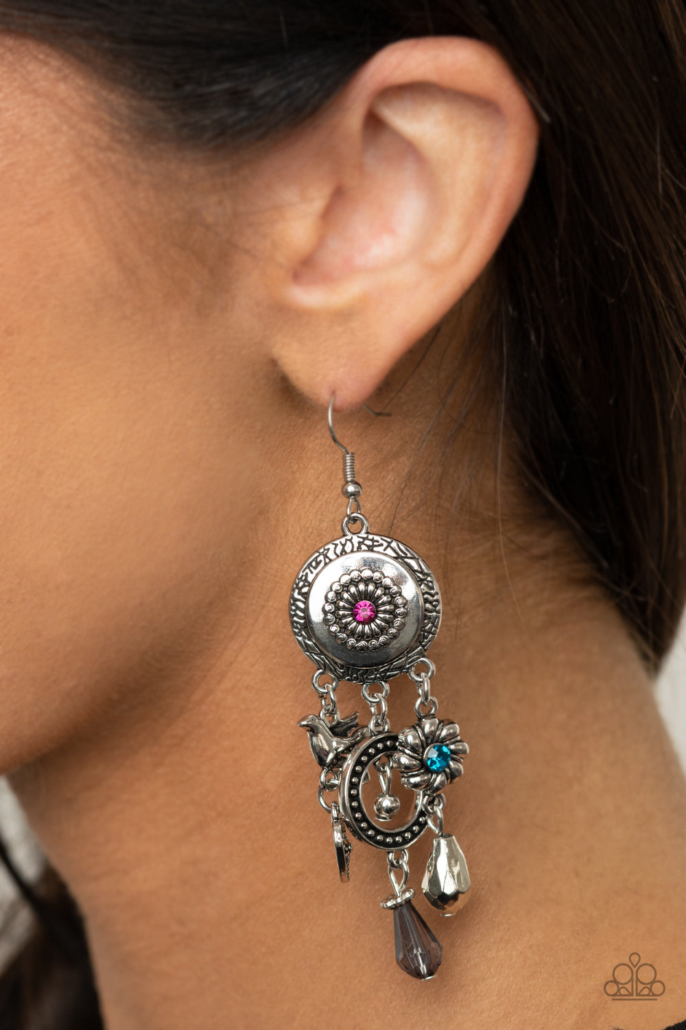 Paparazzi Springtime Essence - Multi Earrings with pink and blue rhinestones #P5WH-MTXX-147XX