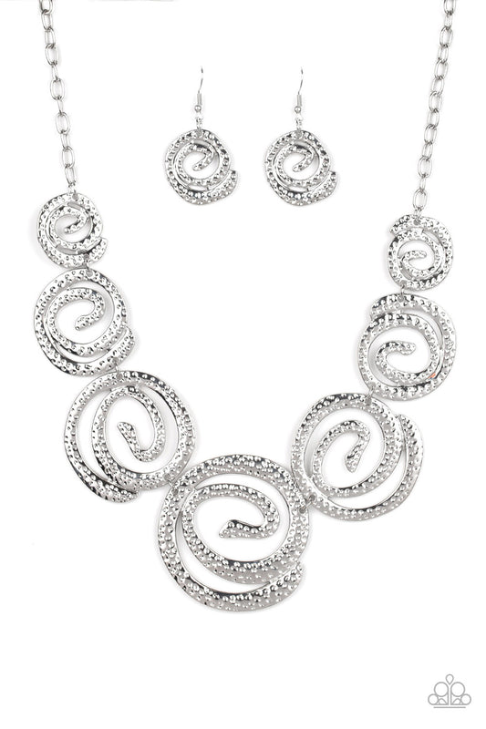 Statement Swirl Silver Necklace Paparazzi Accessories. Get Free Shipping. #P2ST-SVXX-118XX