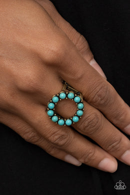 Stone Circles Brass Ring Paparazzi Accessories. Subscribe & Save. #P4SE-BRXX-075XX. Turquoise blue