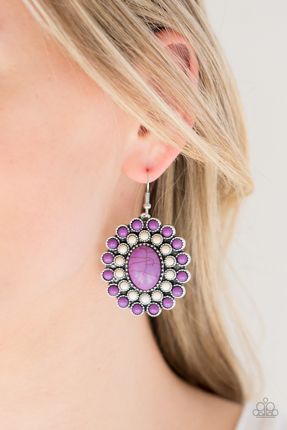 Paparazzi Earring ~ Stone Solstice - Purple and White Stones - Earrings