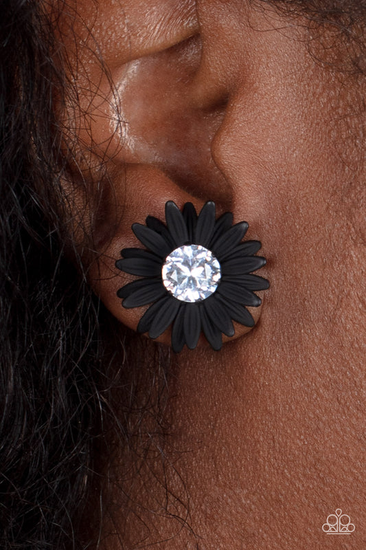 Sunshiny DAIS-y - Black Post Earrings Paparazzi Accessories #P5PO-BKXX-200XX