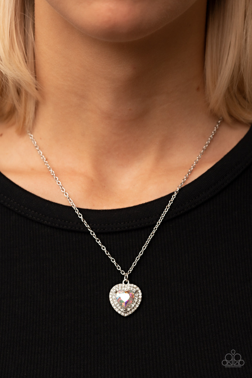 Paparazzi Taken with Twinkle - Multi Iridescent Heart Necklace #P2RE-MTXX-195XX