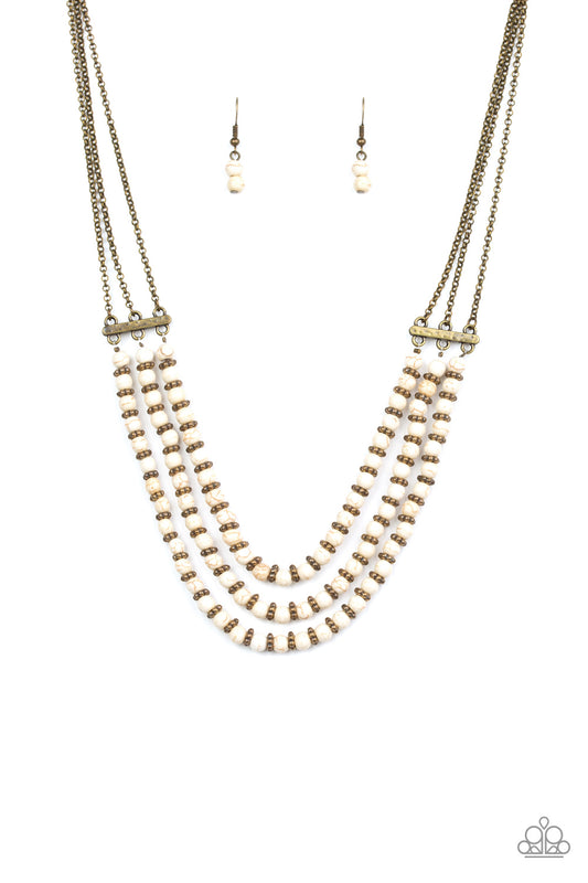 Paparazzi Accessories Terra Trails White & Brass Necklace. #P2SE-WTXX-211XX. Get Free Shipping