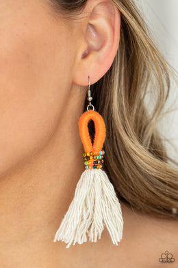 Paparazzi Earrings ~ The Dustup - Orange Tassel Earring