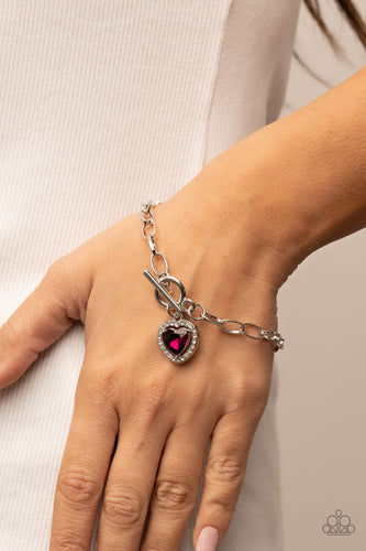 Paparazzi Till DAZZLE Do Us Part - Pink Heart Bracelet #P9WH-PKXX-296XX. Get Free Shipping!