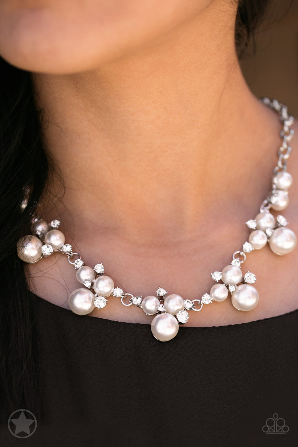 Toast To Perfection White Rhinestone and White Pearl Necklace Paparazzi Accessories #P2RE-WTSV-143XX