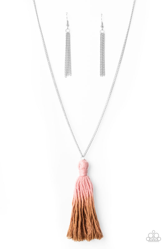Totally Tasseled - Pink Necklace Paparazzi Accessories $5 Tassel Collection online #P2SE-PKXX-184XX