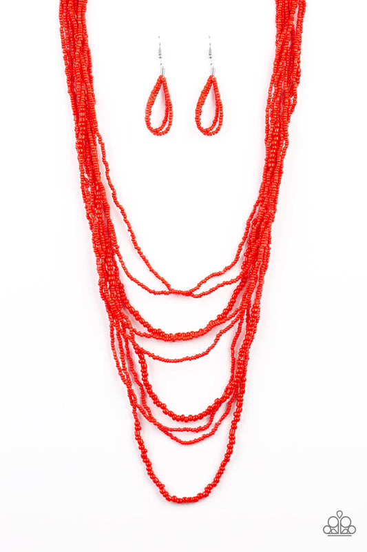 Totally Tonga - Red Necklace Paparazzi Seed  Beads Necklace