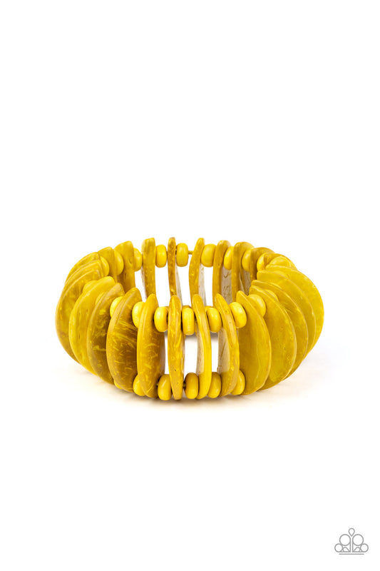 Tropical Tiki Bar - Yellow Bracelet Paparazzi Accessories Wooden and Stretchy Bracelet