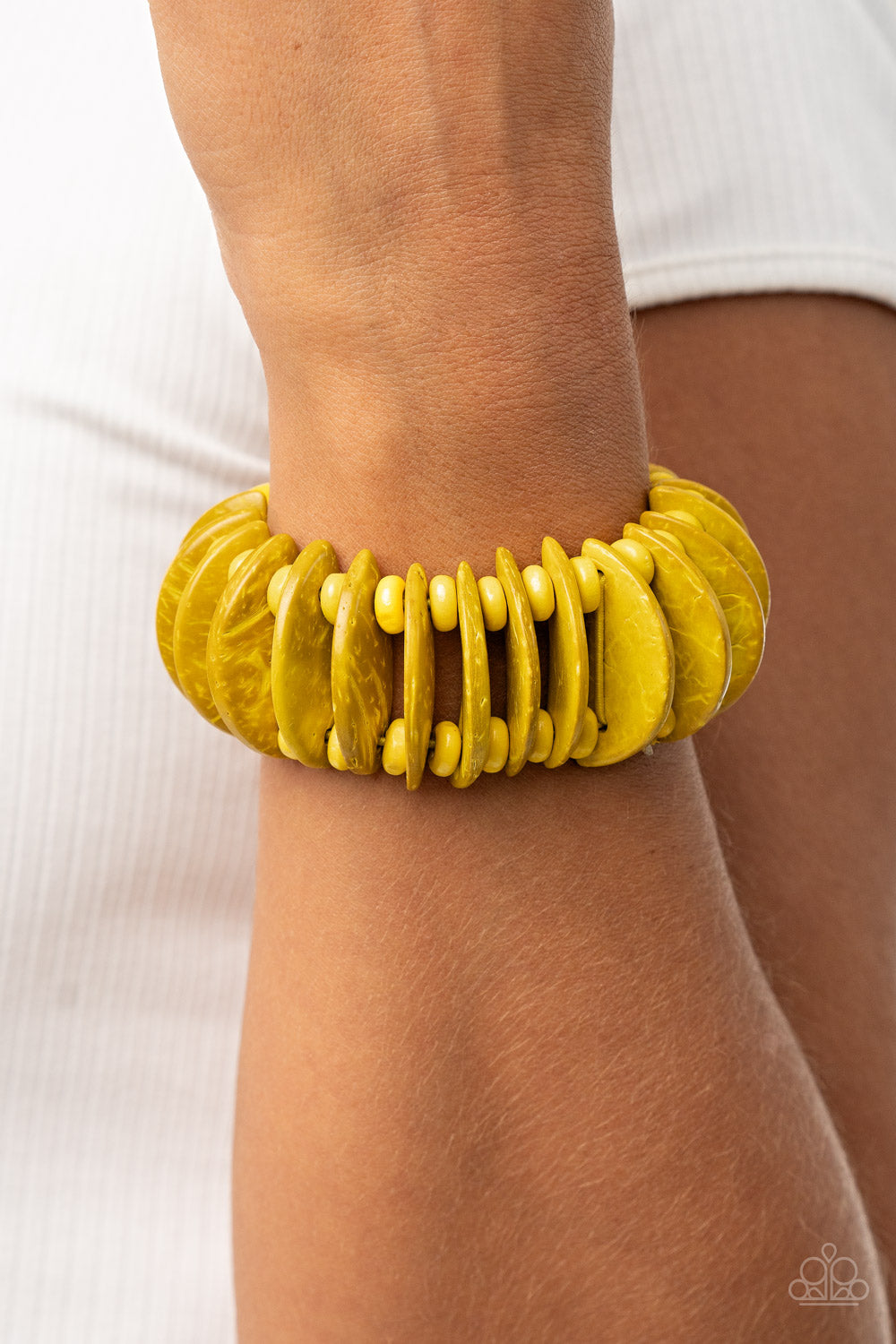 Paparazzi Bracelet ~ Tropical Tiki Bar - Yellow Wooden Bracelet Stretchy