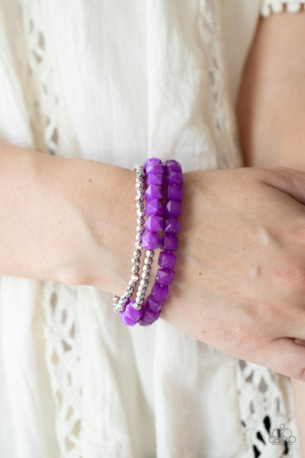 Paparazzi Vacay Vagabond - Purple Cube Beads Stretchy Bracelet 