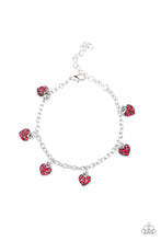 Load image into Gallery viewer, Valentine Vibes Red Bracelet Paparazzi Accessories $5 Jewelry Red Heart Dainty Bracelet
