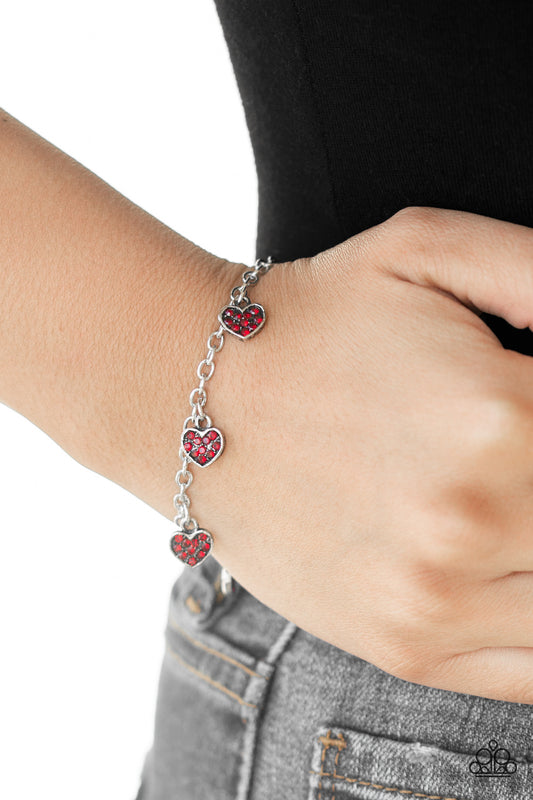 Paparazzi Valentine Vibes Red Bracelet.  Dainty Heart Charms Bracelets. Free Shipping. 