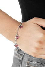 Load image into Gallery viewer, Paparazzi Valentine Vibes - Red Bracelet with Dainty Heart Charms
