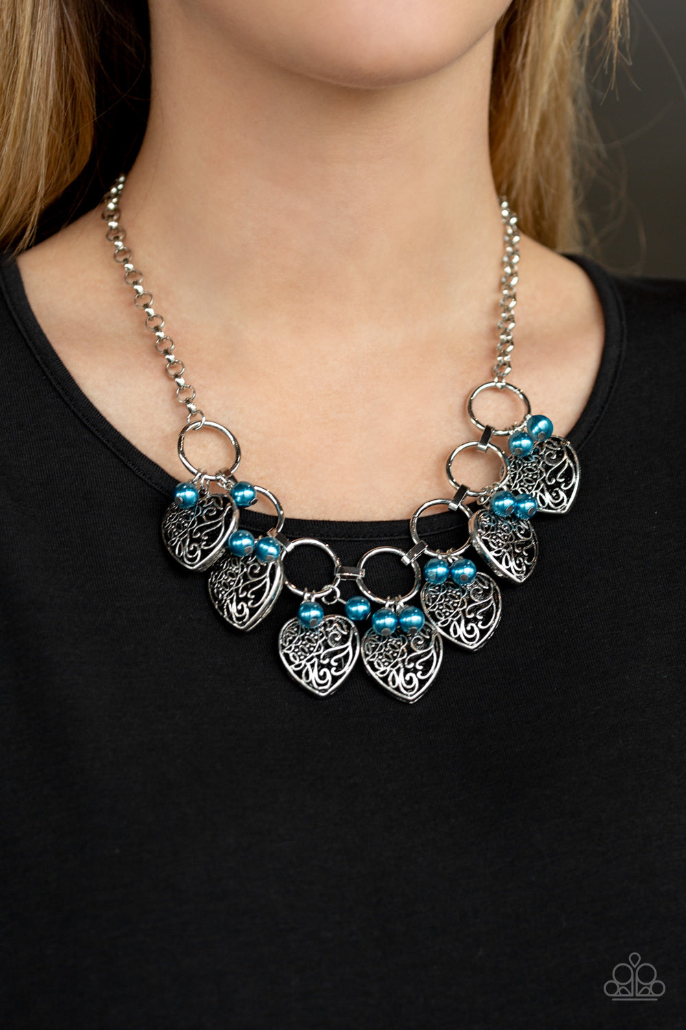 Very Valentine Blue Necklace Paparazzi Accessories Heart Jewelry #P2WH-BLXX-352XX