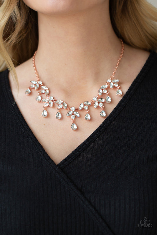 Paparazzi Vintage Royale - Copper Necklace with white rhinestone. #P2RE-CPXX-157XX