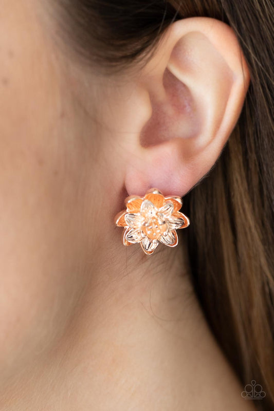Paparazzi Earring ~   Water Lily Love - Rose Gold Petal Studs Earring