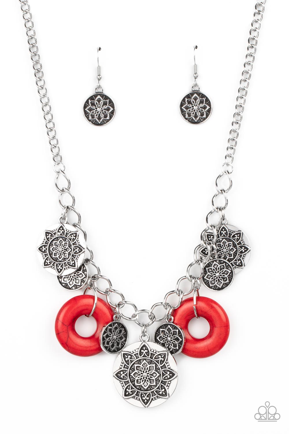Western Zen Red Stone Necklace Paparazzi Accessories. #P2ST-RDXX-112XX. Rustic Necklace