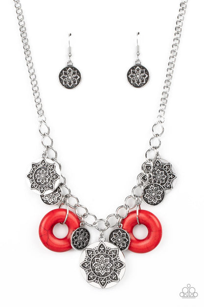 Western Zen Red Stone Necklace Paparazzi Accessories. #P2ST-RDXX-112XX. Rustic Necklace