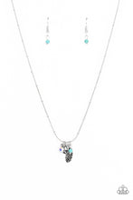 Load image into Gallery viewer, Wildly WANDER-ful Blue Dainty Necklace Paparazzi Accessories with feather charms and turquoise stone
