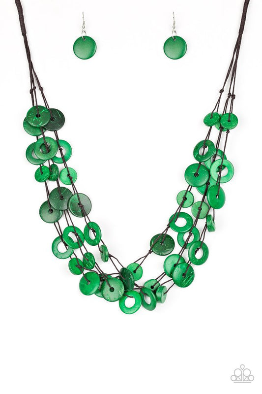 Wonderfully Walla Walla Green Necklace Paparazzi Accessories $5 Wooden Jewelry #P2SE-GRXX-149XX