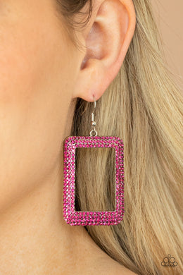 Paparazzi Earrings ~ World FRAME-ous - Pink