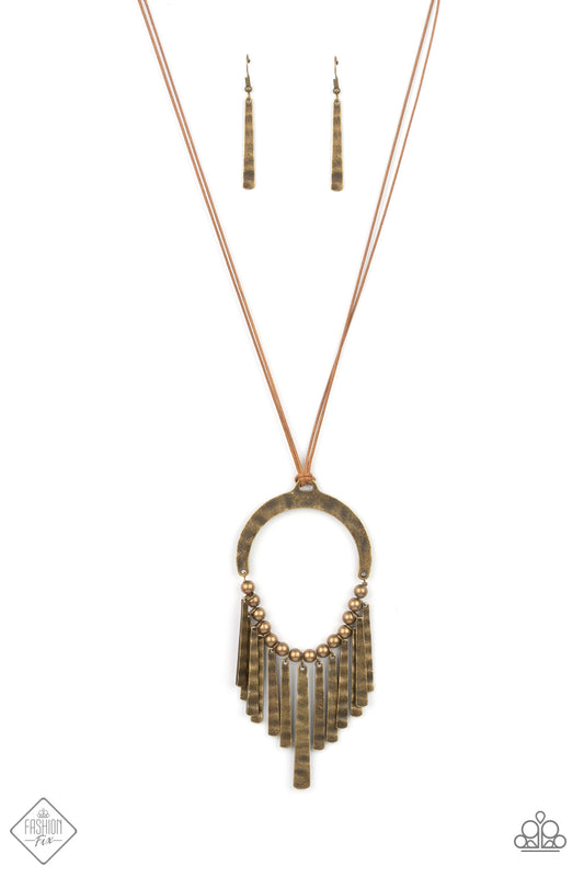 You Wouldnt FLARE! - Brass Necklace Paparazzi Accessories Long Necklace #P2ST-BRXX-086AF