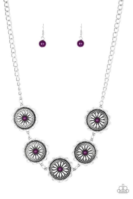Me-dallions, Myself, and I - Purple Floral Necklace Paparazzi Accessories. #P2ST-PRXX-021XX.