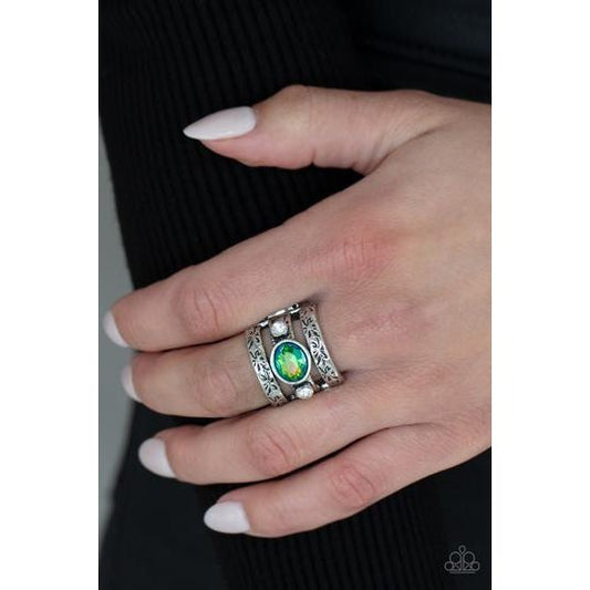 Paparazzi The GLEAMING Tower - Green Iridescent Ring #P4RE-GRXX-146XX