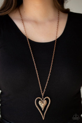 Paparazzi Hardened Hearts - Copper Necklace with a pair of earrings #P2WH-CPXX-162XX