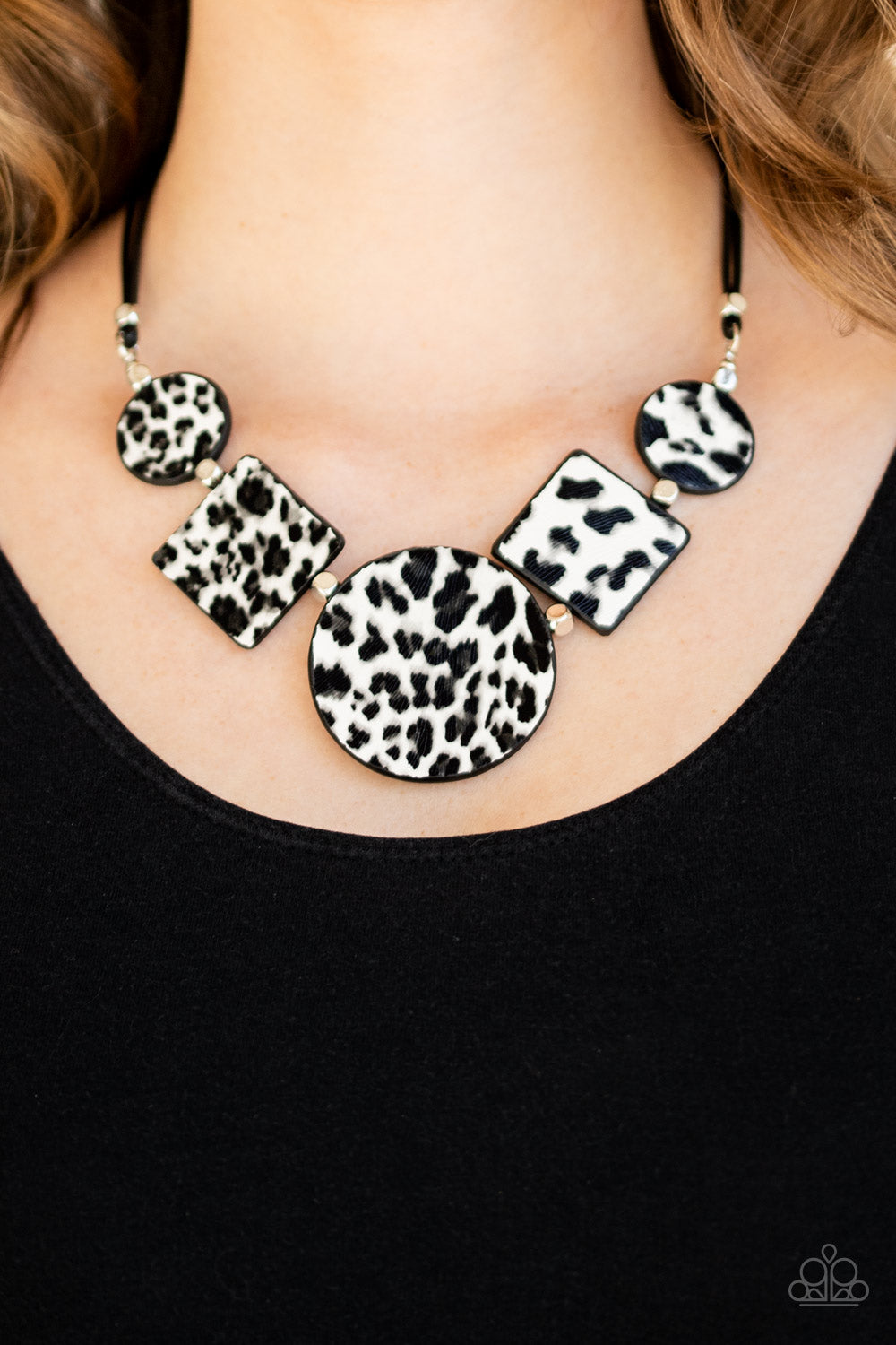 Paparazzi Necklace ~ Here Kitty Kitty - White and Gray Cheetah Print Necklace