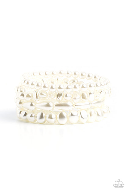 Gossip PEARL White Bracelet Paparazzi Accessories. Get Free Shipping. P9RE-WTXX-554XX