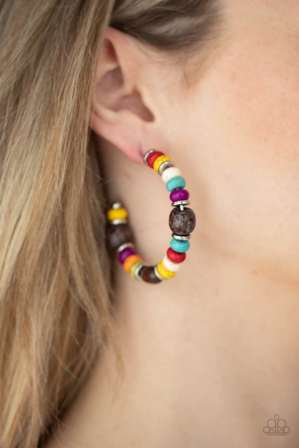 Paparazzi Earring Definitely Down-To-Earth - Multi Wooden Hoops Earring. Subscribe & Save!