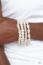 Load image into Gallery viewer, Paparazzi Gossip PEARL White Bracelet. Subscribe and Save. P9RE-WTXX-554XX
