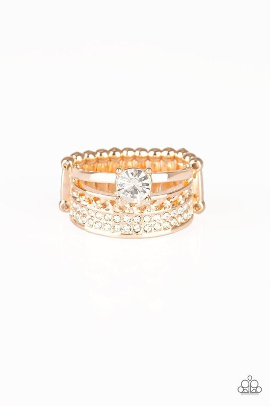 The Overachiever - Rose Gold Ring Paparazzi Accessories Dainty Ring $5 Jewelry