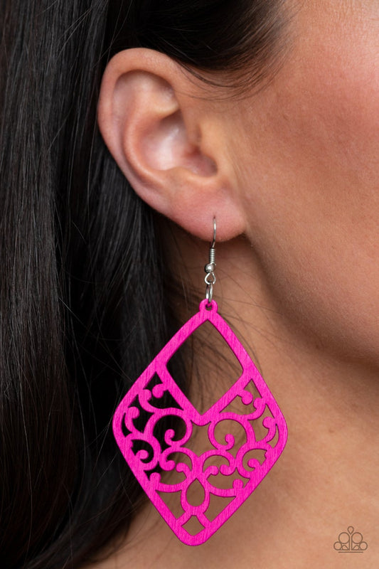 VINE For The Taking Pink Earring Paparazzi Accessories Wooden Earrings online at AainaasTreasureBox