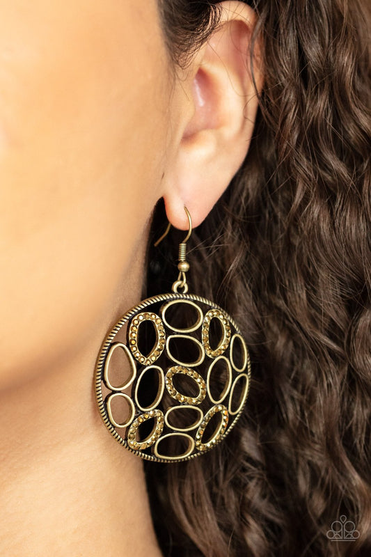 Watch OVAL Me Brass Aurum Rhinestone Earrings Paparazzi Accessories. Free Shipping. #P5ED-BRXX-092XX